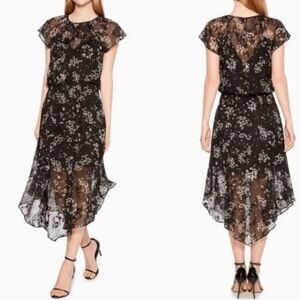 Parker Tegan Floral Textured Ruffle Midi Dress Size Medium